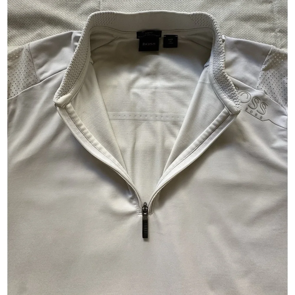 BOSS Athleisure Philix 1 polo shirt 1/4 Zip Light‎ Gray Medium READ